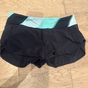 Lululemon Womens Speed Shorts Running Lined Striped Black Mint Green